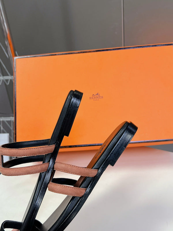 Georgia Sandals Peach Suede Black Calfskin