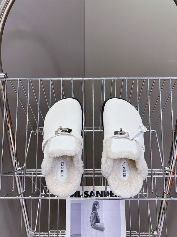 OZ Mule White Calfskin Shearling