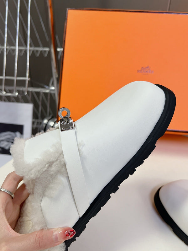 OZ Mule White Calfskin Shearling