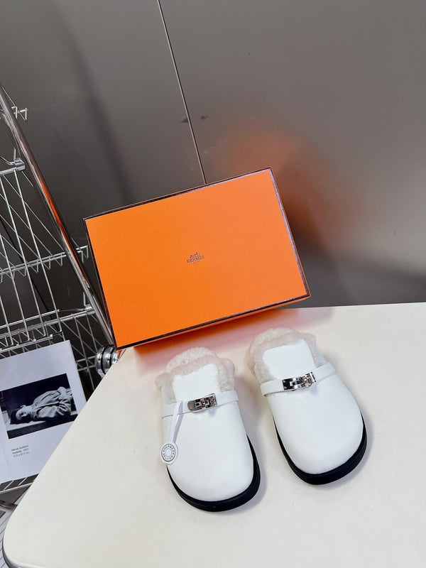 OZ Mule White Calfskin Shearling