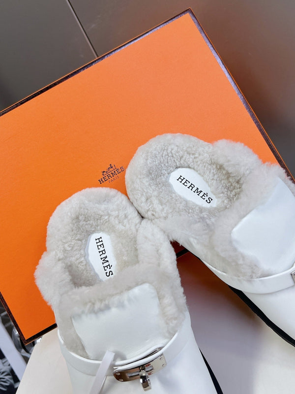 OZ Mule White Calfskin Shearling