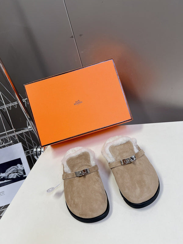 OZ Mule Light Brown Suede White Shearling