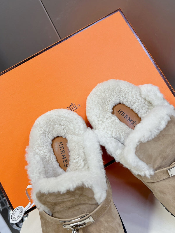 OZ Mule Light Brown Suede White Shearling