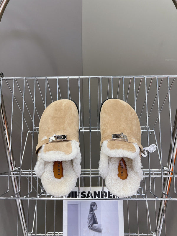 OZ Mule Light Brown Suede White Shearling