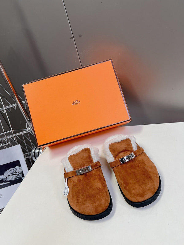 OZ Mule Dark Brown Suede White Shearling