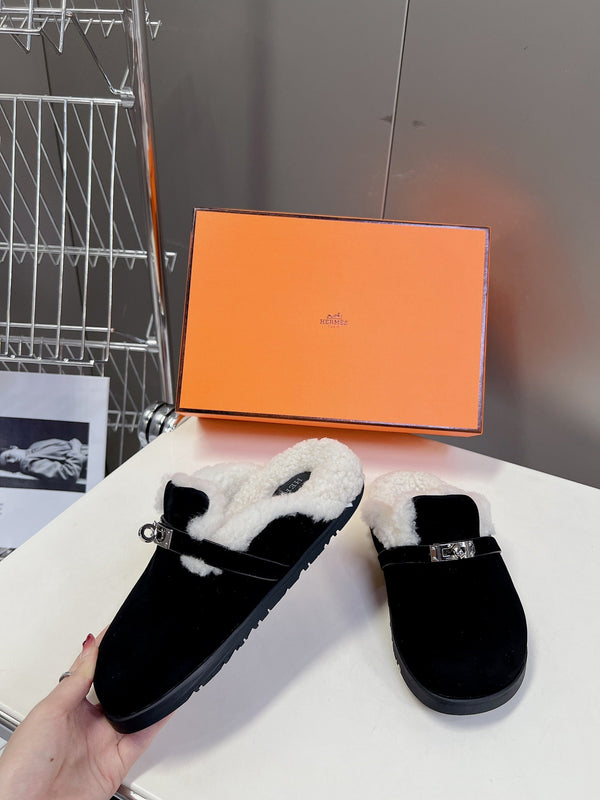 OZ Mule Black Suede White Shearling
