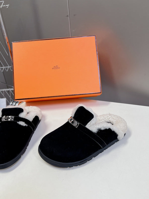 OZ Mule Black Suede White Shearling