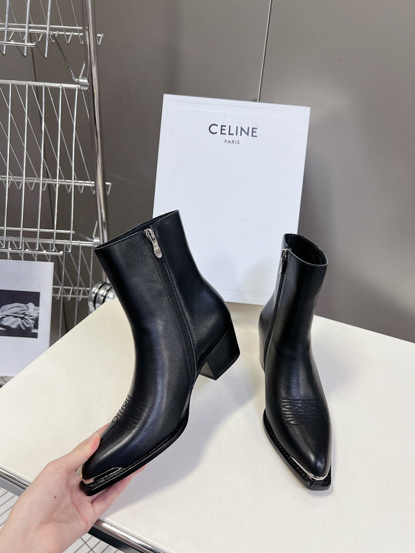 CELINE 25 Cowboy Boots Black Calfskin 434419