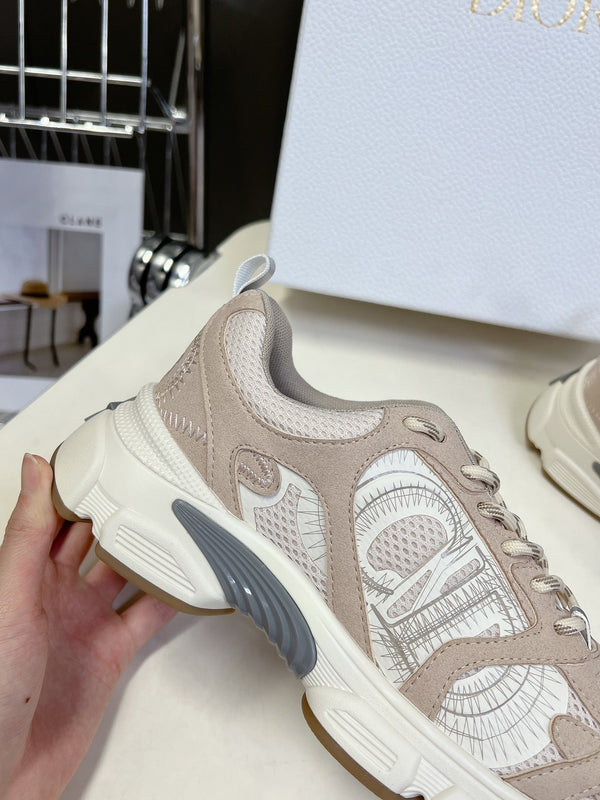 CD Chrono Sneaker In Beige Mesh Fabric And Suede 989683