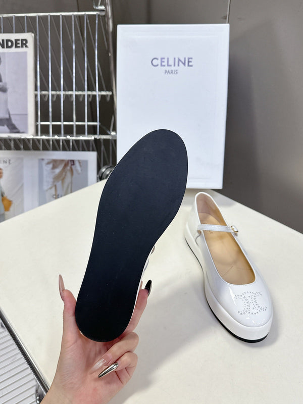 CELINE Ballet Flats White Patent Leather 285930