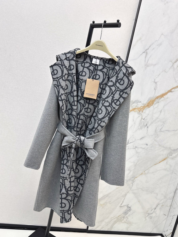 Burberry 25 Hooded Long Coat Gray Wool