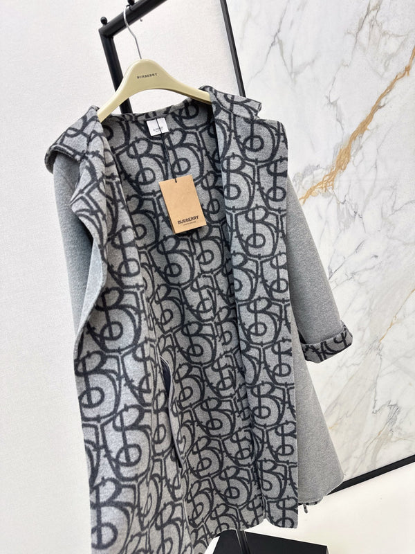 Burberry 25 Hooded Long Coat Gray Wool