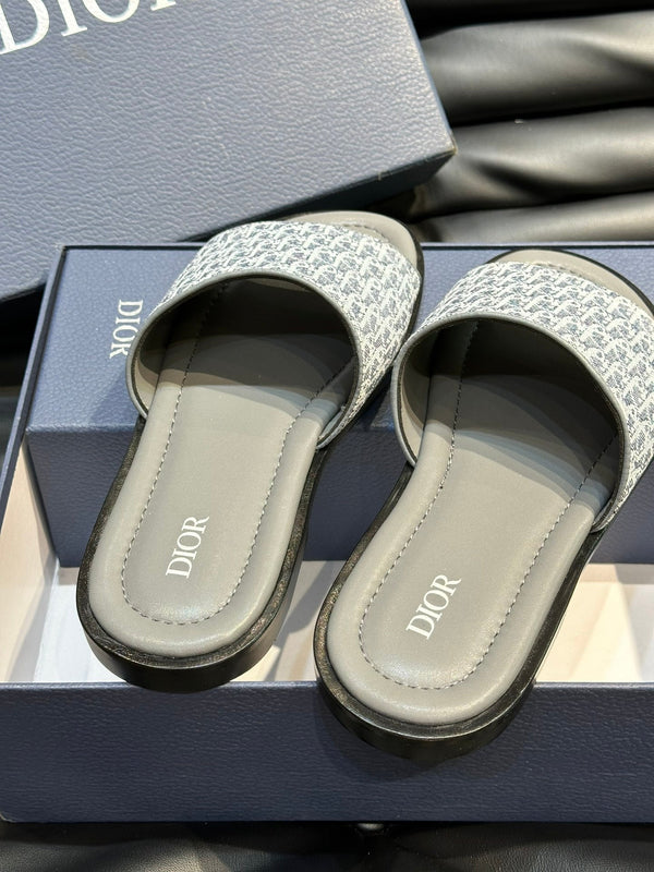 CD SLIDE ALIDAS SLIPPER SAGE JACQUARD AND CALFSKIN