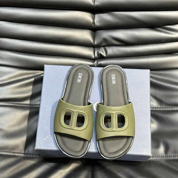 CD D-CLUB SLIDE SLIPPER OLIVE-JUNIPER GRAINED CALFSKIN