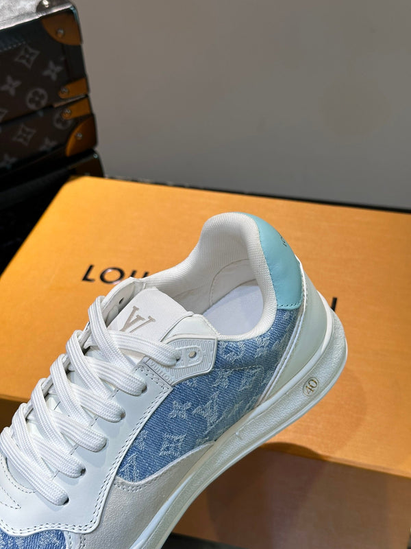 SNEAKER LV IN PELLE SCAMOSCIATA BIANCA E VITELLO MIX DENIM BLU