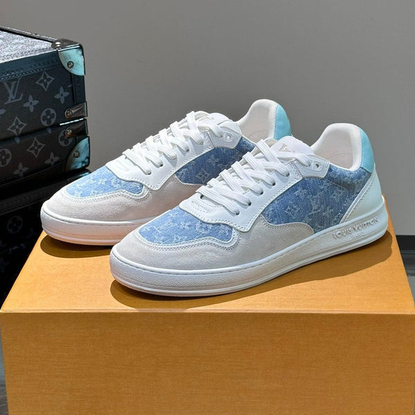 SNEAKER LV IN PELLE SCAMOSCIATA BIANCA E VITELLO MIX DENIM BLU
