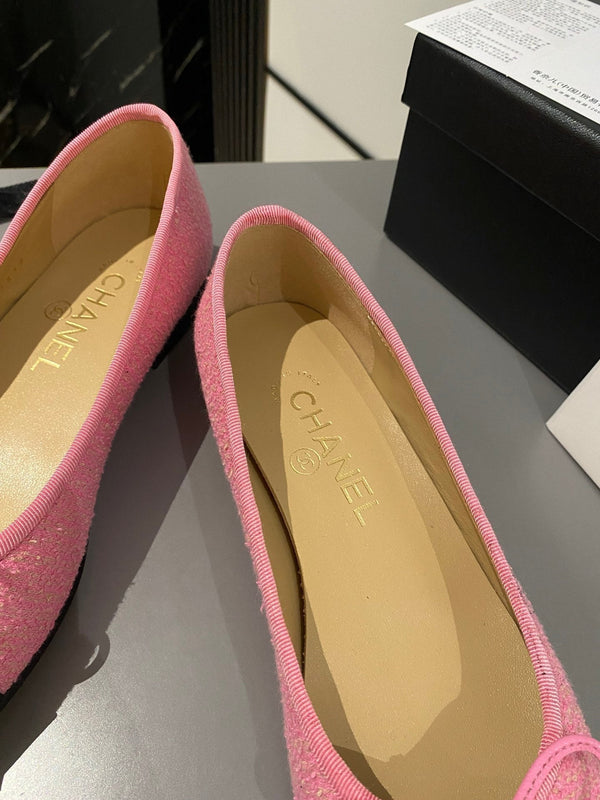 ballet flat pink embroidered fabric black grosgrain