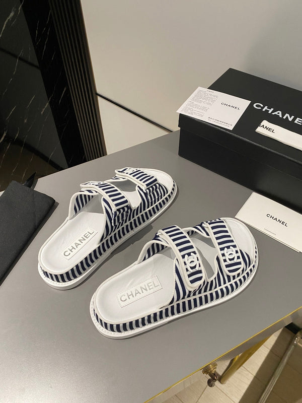 dad sandal mule striped black white fabric calfskin