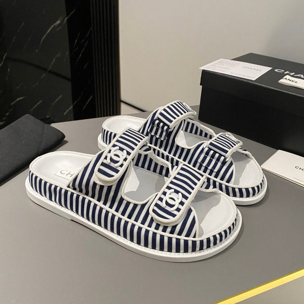 dad sandal mule striped black white fabric calfskin