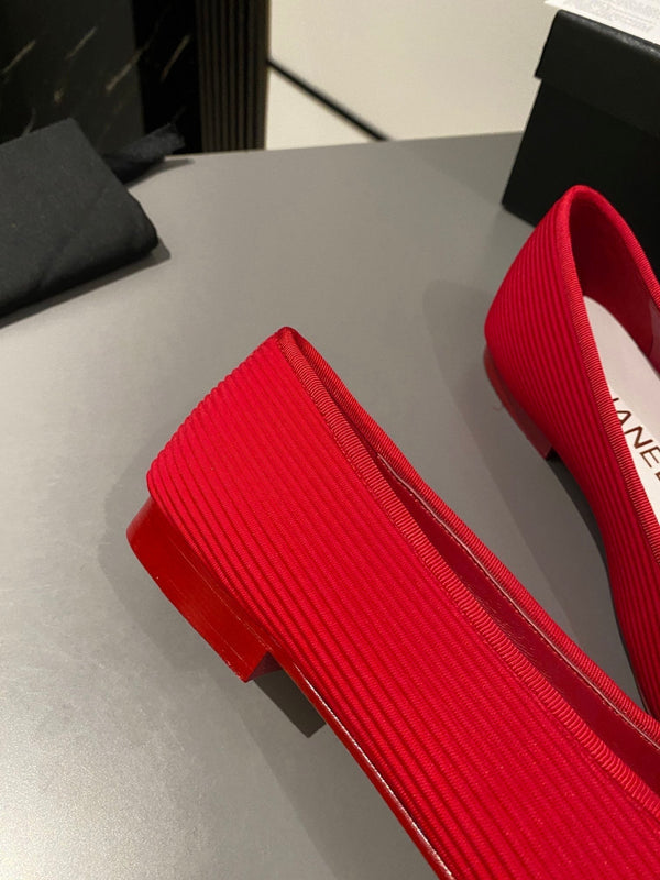 ballet flat red embroidered fabric