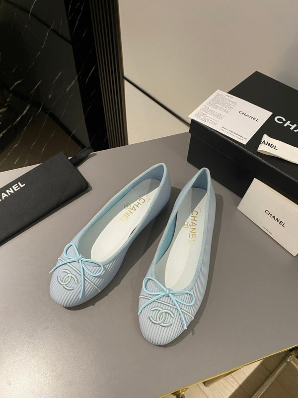 ballet flat cloud blue embroidered fabric