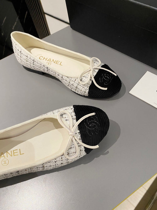 ballerina bianca marrone tweed velluto nero