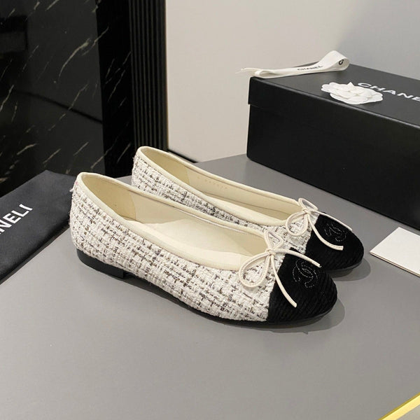 ballerina bianca marrone tweed velluto nero