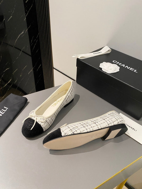 ballerina bianca marrone tweed velluto nero