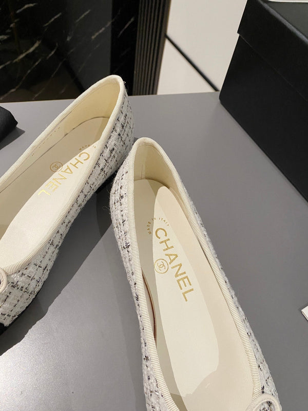 ballerina bianca marrone tweed velluto nero