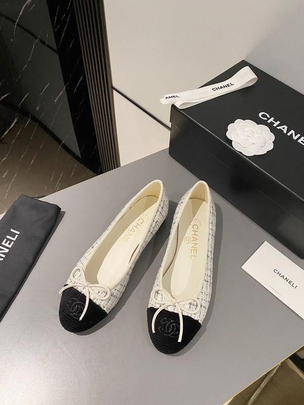 ballerina bianca marrone tweed velluto nero