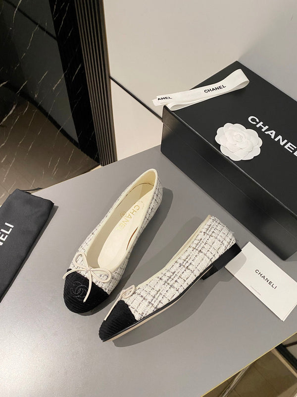 ballerina bianca marrone tweed velluto nero