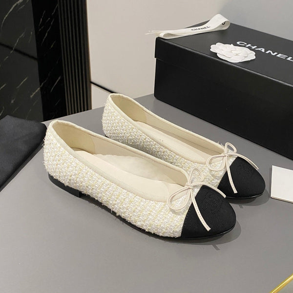 ballerina bianca oro tweed grosgrain nero