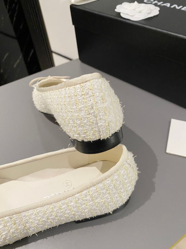 ballerina bianca oro tweed grosgrain nero