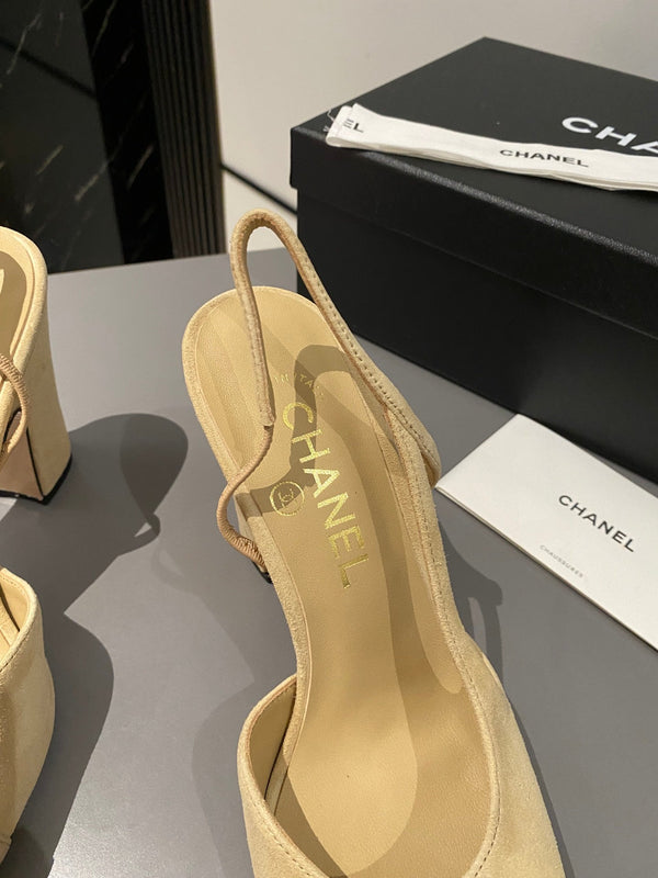 CC Slingback 95mm Beige Marrone Scamosciato