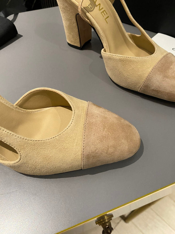 CC Slingback 95mm Beige Marrone Scamosciato