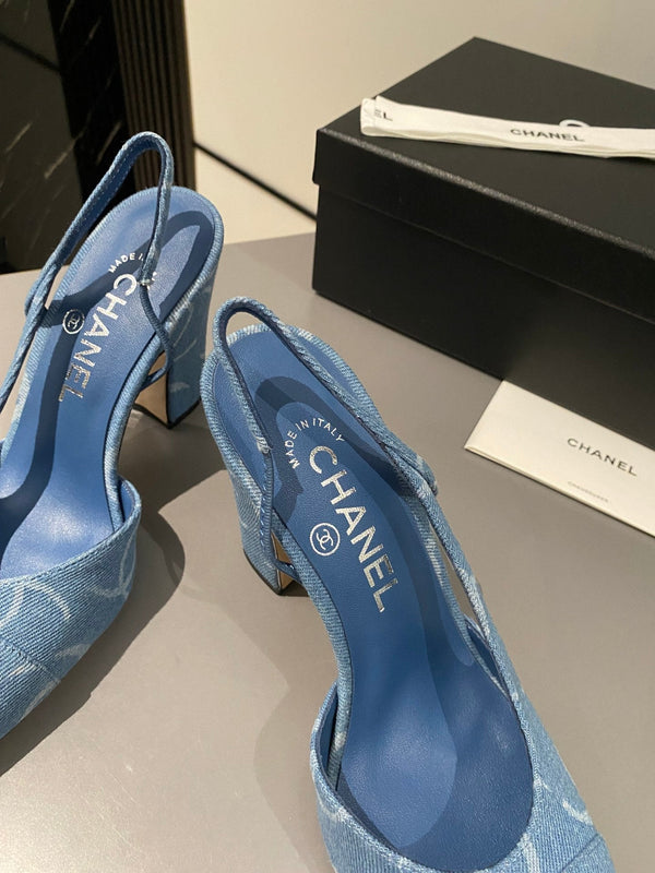CC Slingback 95mm Tessuto Denim Azzurro Chiaro