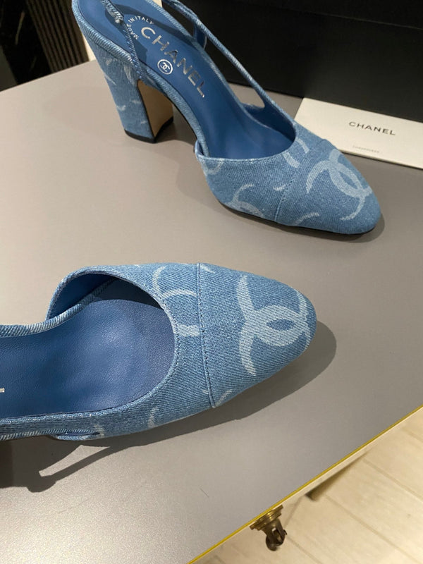 CC Slingback 95mm Tessuto Denim Azzurro Chiaro