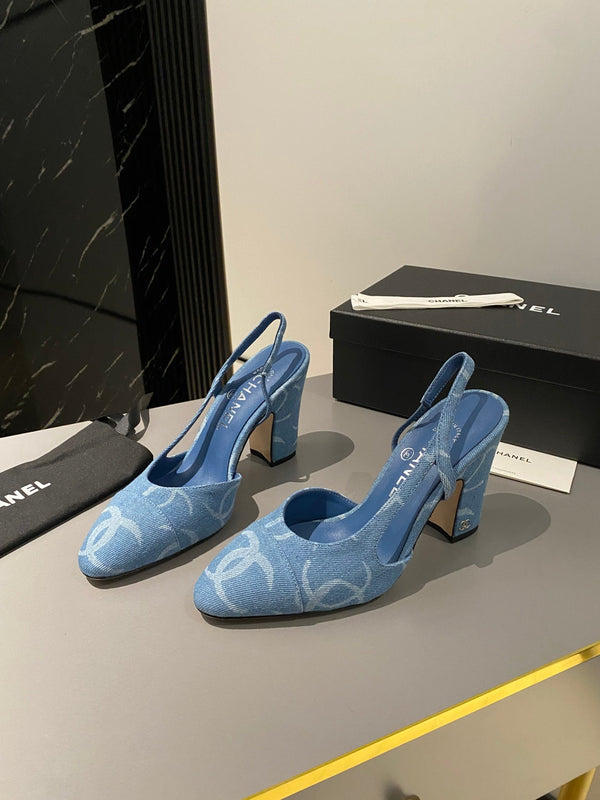 CC Slingback 95mm Tessuto Denim Azzurro Chiaro