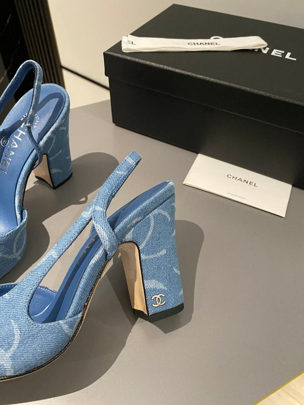 CC Slingback 95mm Tessuto Denim Azzurro Chiaro