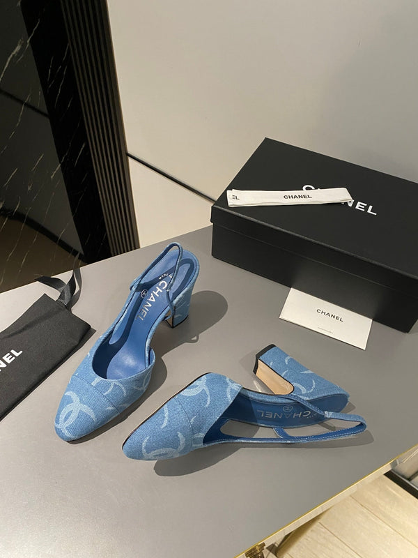 CC Slingback 95mm Tessuto Denim Azzurro Chiaro