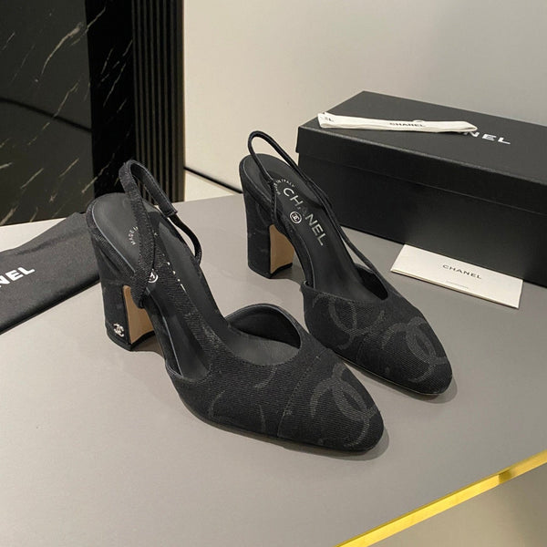 CC Slingback 95mm Tessuto Denim Nero