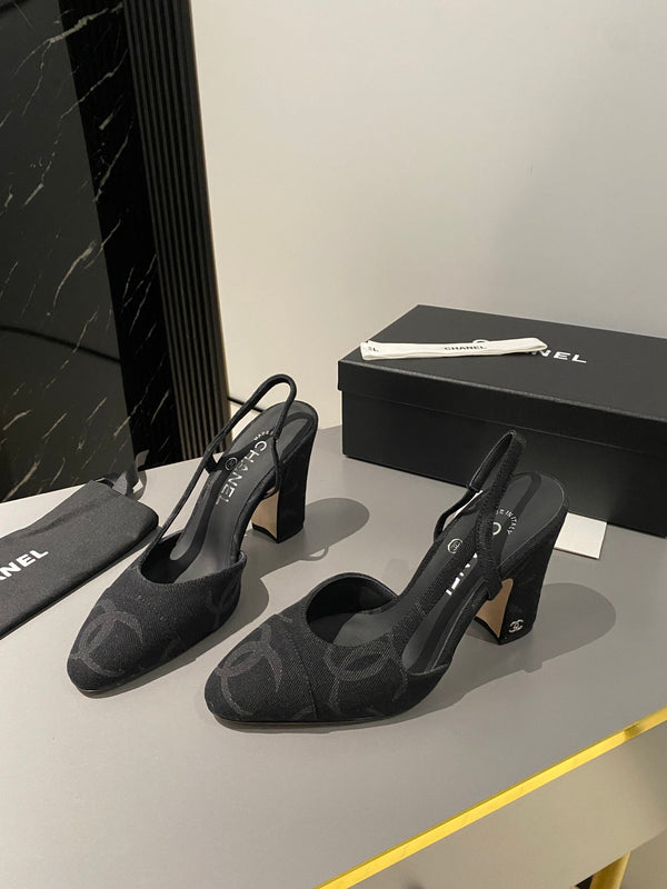 CC Slingback 95mm Tessuto Denim Nero