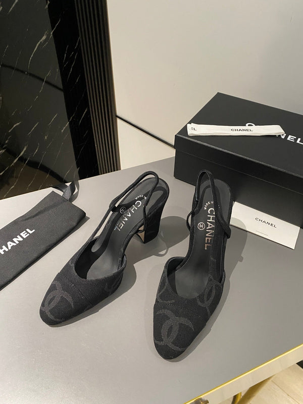 CC Slingback 95mm Tessuto Denim Nero