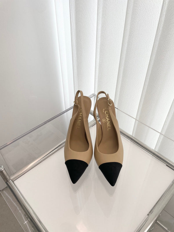 CC Slingback 95mm Beige Lambskin And Denim Fabric