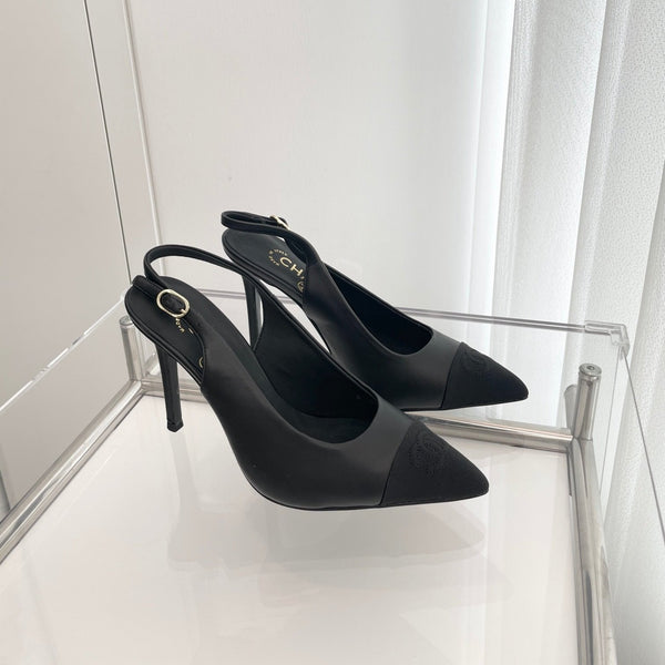 CC Slingback 95mm Black Lambskin And Denim Fabric