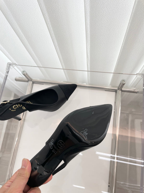 CC Slingback 95mm Black Lambskin And Denim Fabric