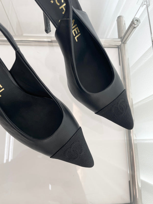 CC Slingback 95mm Black Lambskin And Denim Fabric