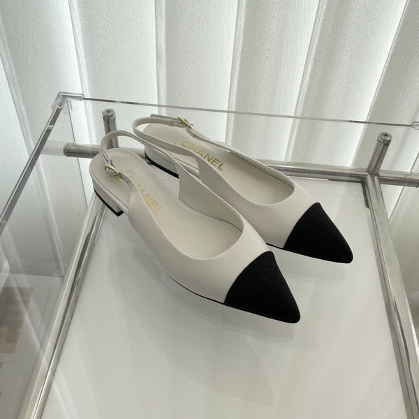 CC Slingback 15mm White Lambskin And Denim Fabric