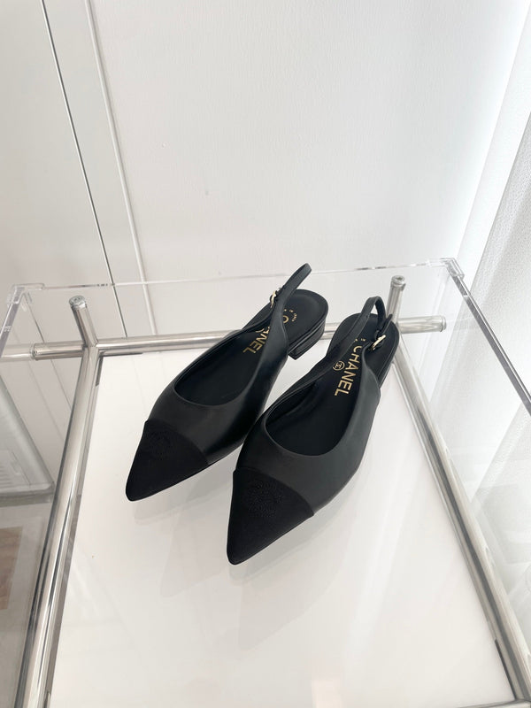 CC Slingback 15mm Black Lambskin And Denim Fabric