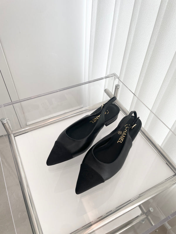 CC Slingback 15mm Black Lambskin And Denim Fabric